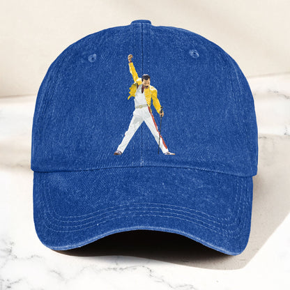 Vintage Freddie Mercury Denim Cap – Queen Band Tribute Merch Dad Hat (With Box)