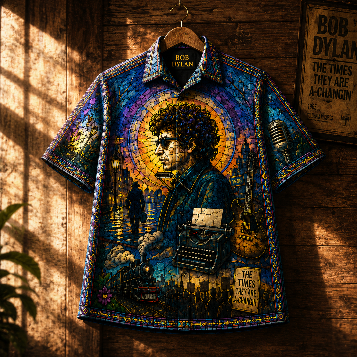 Bob Dylan Hawaiian Shirt - Unisex The Times They Are A-Changin Mosaic Button Up