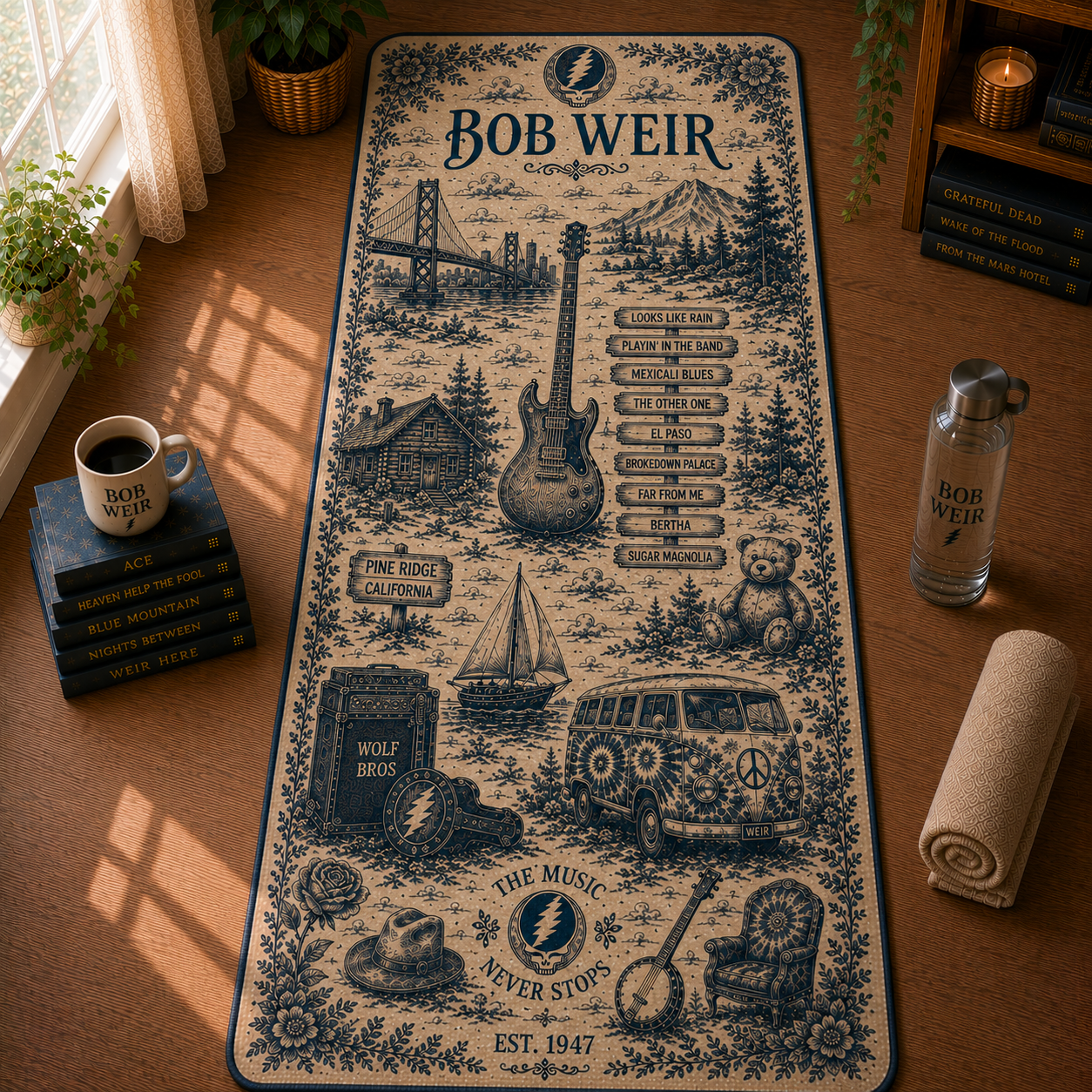 Bob Weir Toile de Jouy Yoga Mat – Vintage Grateful Dead Inspired Fitness & Exercise Mat