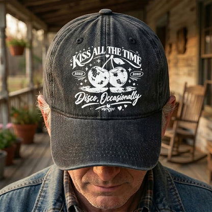 Harry Styles Kiss All The Time Disco Occasionally Denim Cap – Retro Vintage Dad Cap Gift For Dad (With Box)