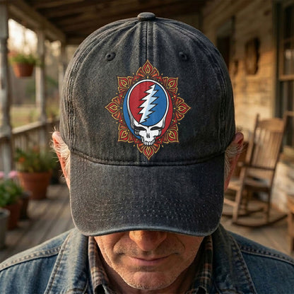 Grateful Dead Steal Your Face Mandala Lightning Skull Denim Cap – Retro Vintage Dad Cap Gift For Dad (With Box)
