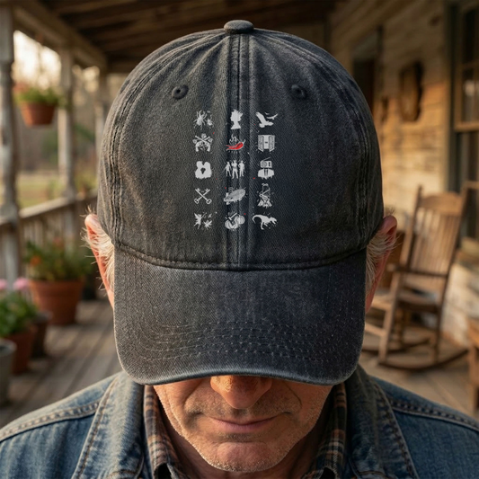 Talking Heads Symbols Cap – Vintage Washed Black Dad Hat, Minimalist Alternative Rock Icon Hat (With Box)