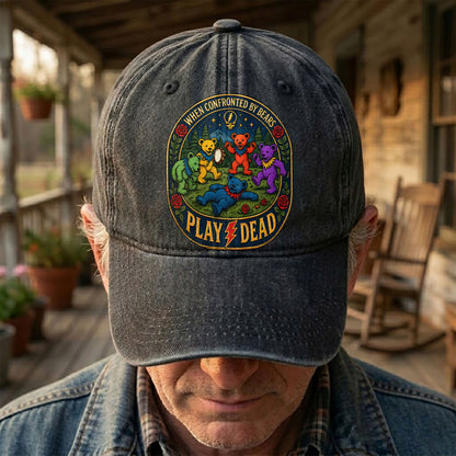 Grateful Dead When Confronted By Bears Dancing Bears Denim Cap – Retro Vintage Dad Cap Gift For Dad (With Box)