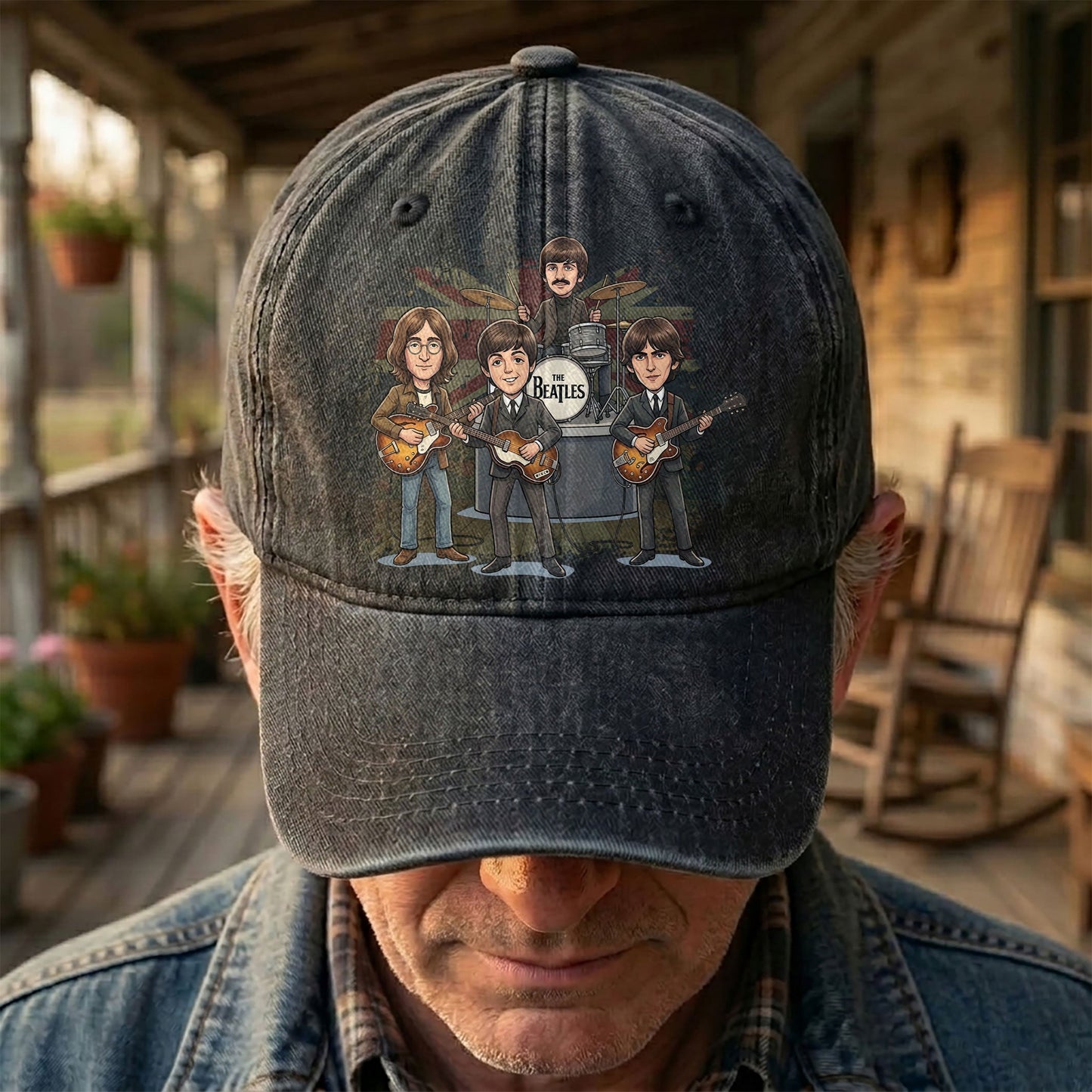 The Beatles And Their Instruments Cartoon Denim Cap – Retro Music Fan Cap Gift For Dad (With Box)