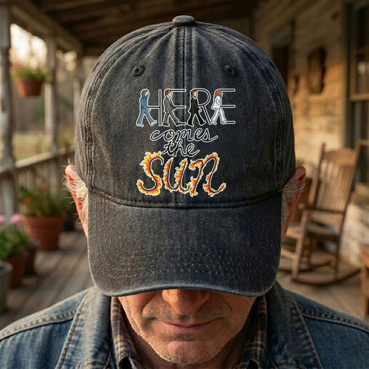 Here Comes the Sun Denim Cap – Retro The Beatles Tribute Merch Dad Hat (With Box)