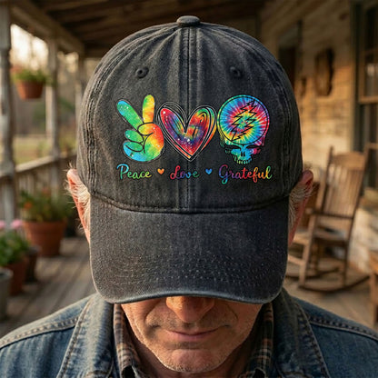 Peace Love Grateful Denim Cap – Retro Grateful Dead Merch Gift for Dad (With Box)
