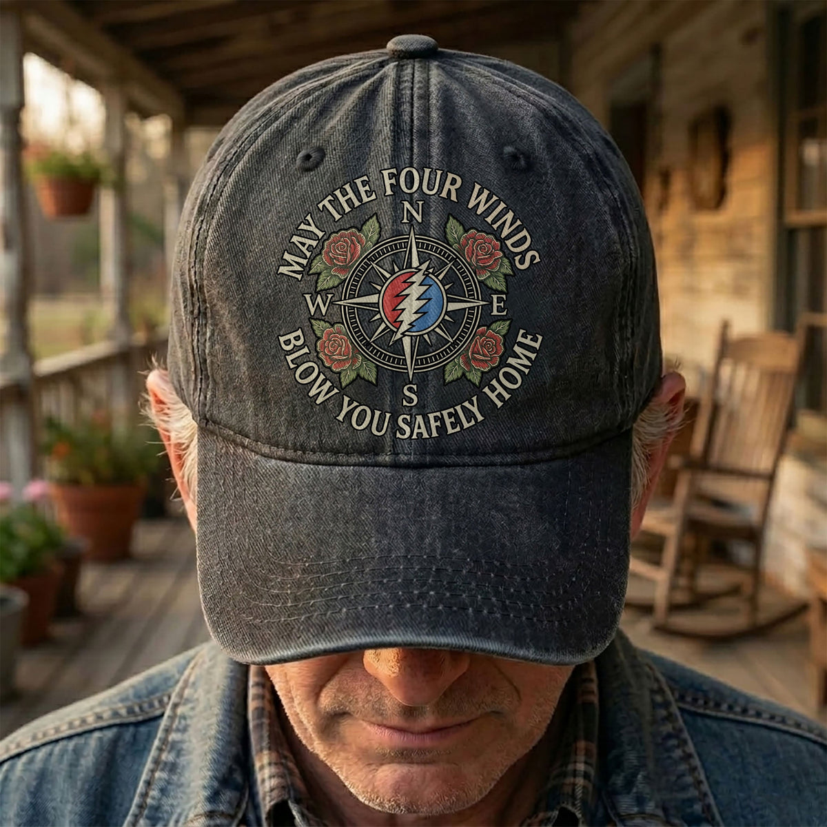 Grateful Dead May The Four Winds Blow You Safely Home Vintage Band Denim Cap - Retro Vintage Dad Cap Gift For Dad (With Box)