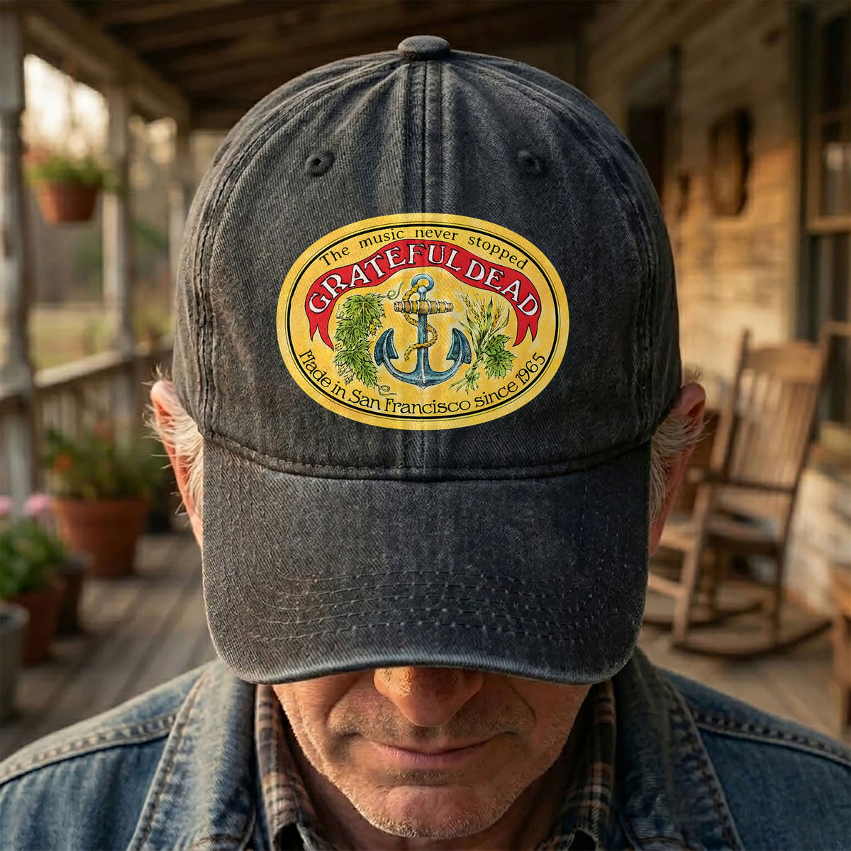 The Music Never Stopped Denim Cap – Grateful Dead Tribute Merch Dad Hat (With Box)