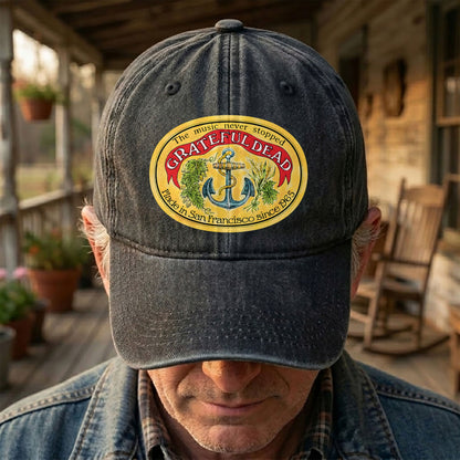 The Music Never Stopped Denim Cap – Grateful Dead Tribute Merch Dad Hat (With Box)
