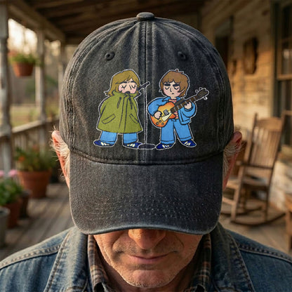 Noel & Liam Gallagher Oasis Denim Cap – Vintage Oasis Merch Gift for Dad (With Box)