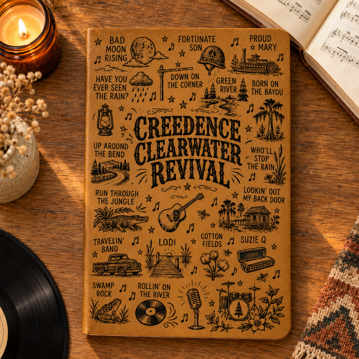 Creedence Clearwater Revival Vintage Leather Journal – CCR Classic Rock Music Notebook & Diary