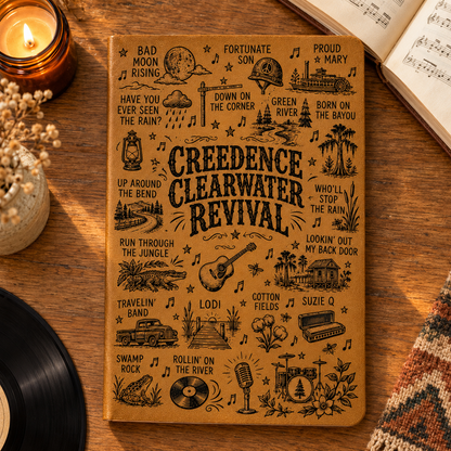 Creedence Clearwater Revival Vintage Leather Journal – CCR Classic Rock Music Notebook & Diary