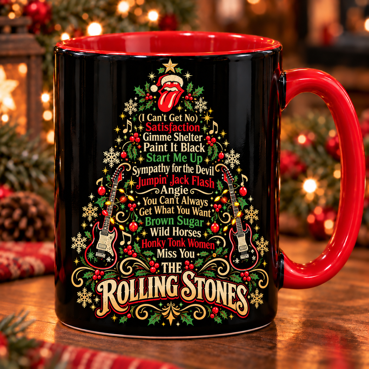 The Rolling Stones Christmas Tree Mug, Satisfaction Holiday Coffee Cup, Classic Rock Christmas Gift, Rolling Stones Fan Mug, Music Lover Gift