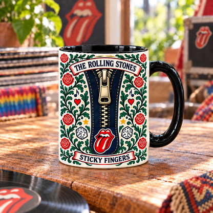 The Rolling Stones Nordic Folk Mug, Sticky Fingers & Satisfaction Rock Coffee Cup, Floral Tongue Logo Vintage Music Gift