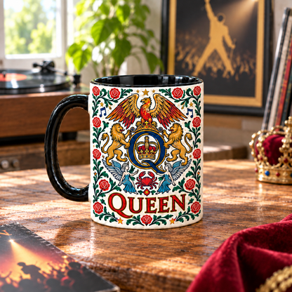 Queen Nordic Folk Mug, We Are the Champions Rock Coffee Cup, Bohemian Rhapsody Inspired Floral Music Gift