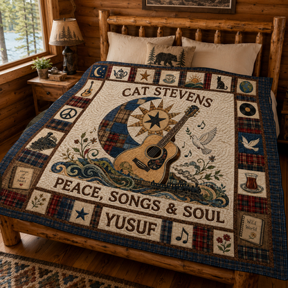 Cat Stevens Quilt Blanket – Iconic Guitar Symbol Inspired High Quality Quilt Blanket