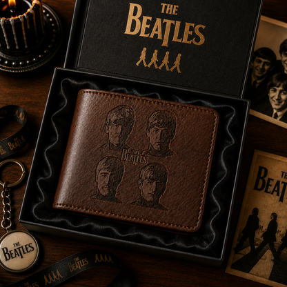 The Beatles Band Logo Portrait Wallet –  The Beatles Inspired Leather Wallet (With Box)