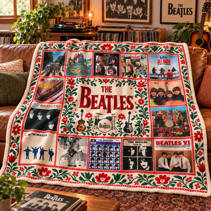 The Beatles Album Collection Sherpa Blanket – Abbey Road, Revolver, Sgt. Pepper & Let It Be Classic Rock Fleece Throw for Beatles Fans