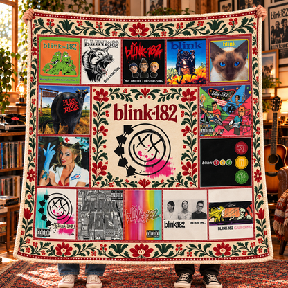 Blink-182 Album Covers Sherpa Blanket - Soft Cozy Fleece Throw Blanket - Enema of the State & Smiley Logo Pop Punk Fan Gift