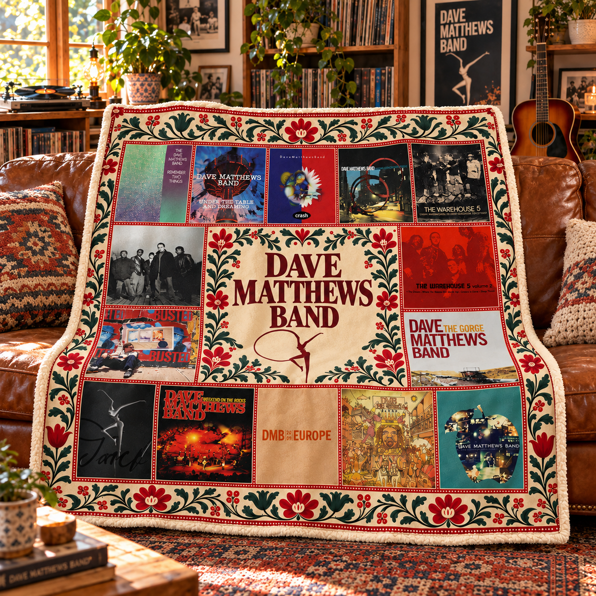 Dave Matthews Band Sherpa Blanket - Soft Cozy Fleece Throw - DMB Album Covers Collage & Fire Dancer Rock Fan Gift