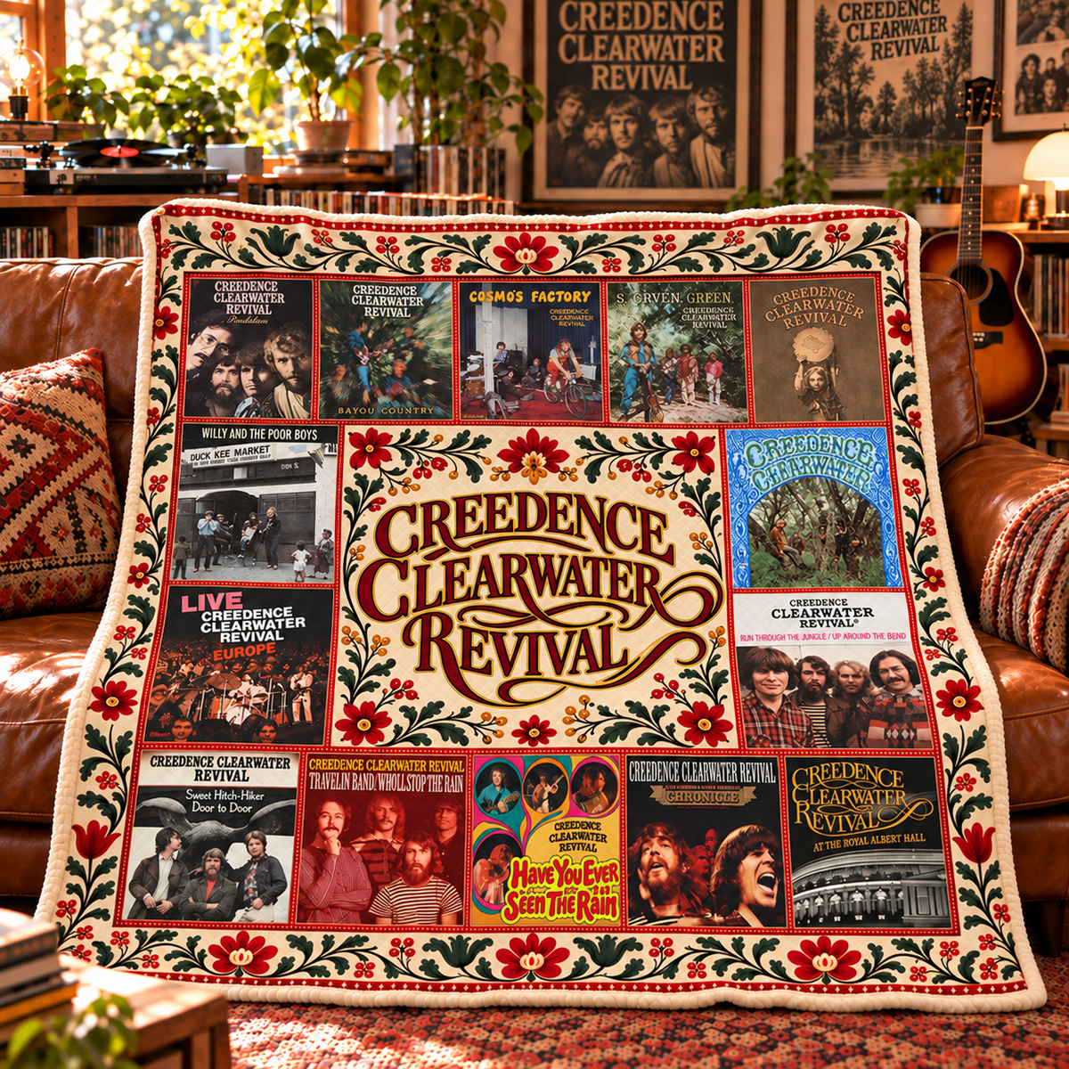 Creedence Clearwater Revival Sherpa Blanket - Soft Cozy Fleece Throw - CCR Album Covers Collage Classic Rock Fan Gift