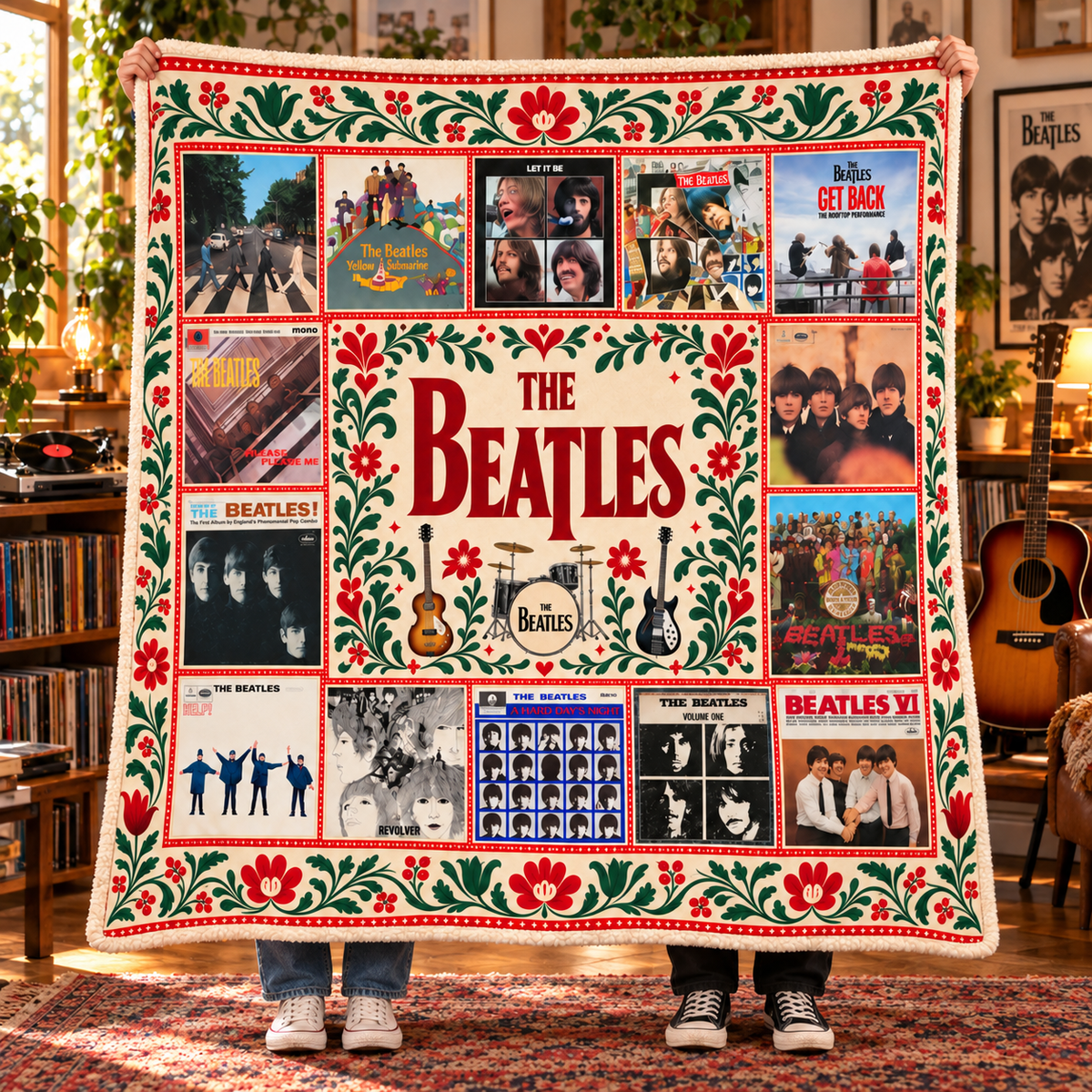 The Beatles Album Collection Sherpa Blanket – Abbey Road, Revolver, Sgt. Pepper & Let It Be Classic Rock Fleece Throw for Beatles Fans