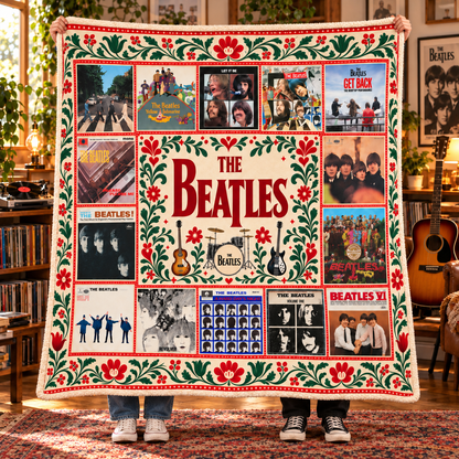 The Beatles Album Collection Sherpa Blanket – Abbey Road, Revolver, Sgt. Pepper & Let It Be Classic Rock Fleece Throw for Beatles Fans