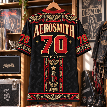 Aerosmith Football Jersey – Dream On Winged Logo Rock Shirt, 1970 Vintage Black Red Music Jersey, Classic Rock Fan Gift