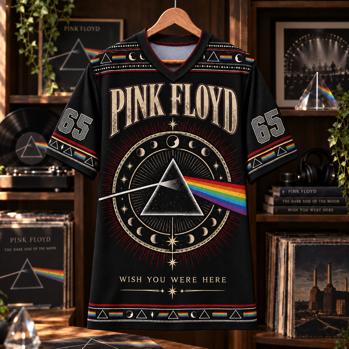 Pink Floyd Football Jersey – Dark Side of the Moon Prism & Wish You Were Here Rock Shirt, 1965 Black Vintage Music Jersey, Fan Gift