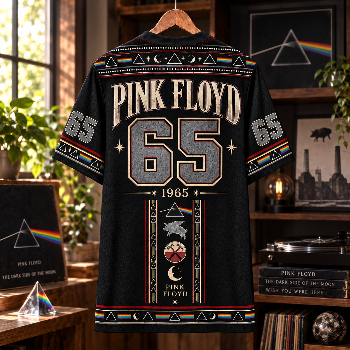 Pink Floyd Football Jersey – Dark Side of the Moon Prism & Wish You Were Here Rock Shirt, 1965 Black Vintage Music Jersey, Fan Gift