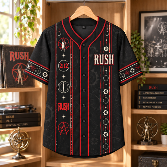 Rush Baseball Jersey – 2112 Starman & Clockwork Rock Shirt, 1968 Black Red Button-Up Music Jersey, Progressive Rock Fan Gift