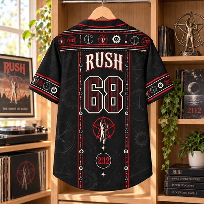 Rush Baseball Jersey – 2112 Starman & Clockwork Rock Shirt, 1968 Black Red Button-Up Music Jersey, Progressive Rock Fan Gift