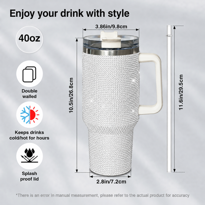 Slayer 40oz Rhinestone Insulated Tumbler with Handle - Stainless Steel Travel Mug with Straw and Lid