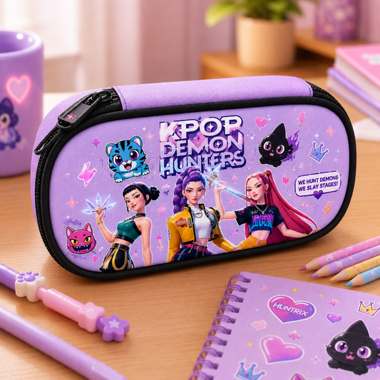KPop Demon Hunters Pencil Case – Cute Anime School Pencil Pouch, Kawaii Zipper Pen Bag, Cosmetic & Stationery Organizer, K-Pop Fan Gift