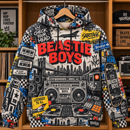 Beastie Boys Tropical Graphic Hoodie – All over Printed Pullover, Electric Guitar Music Fan Gift