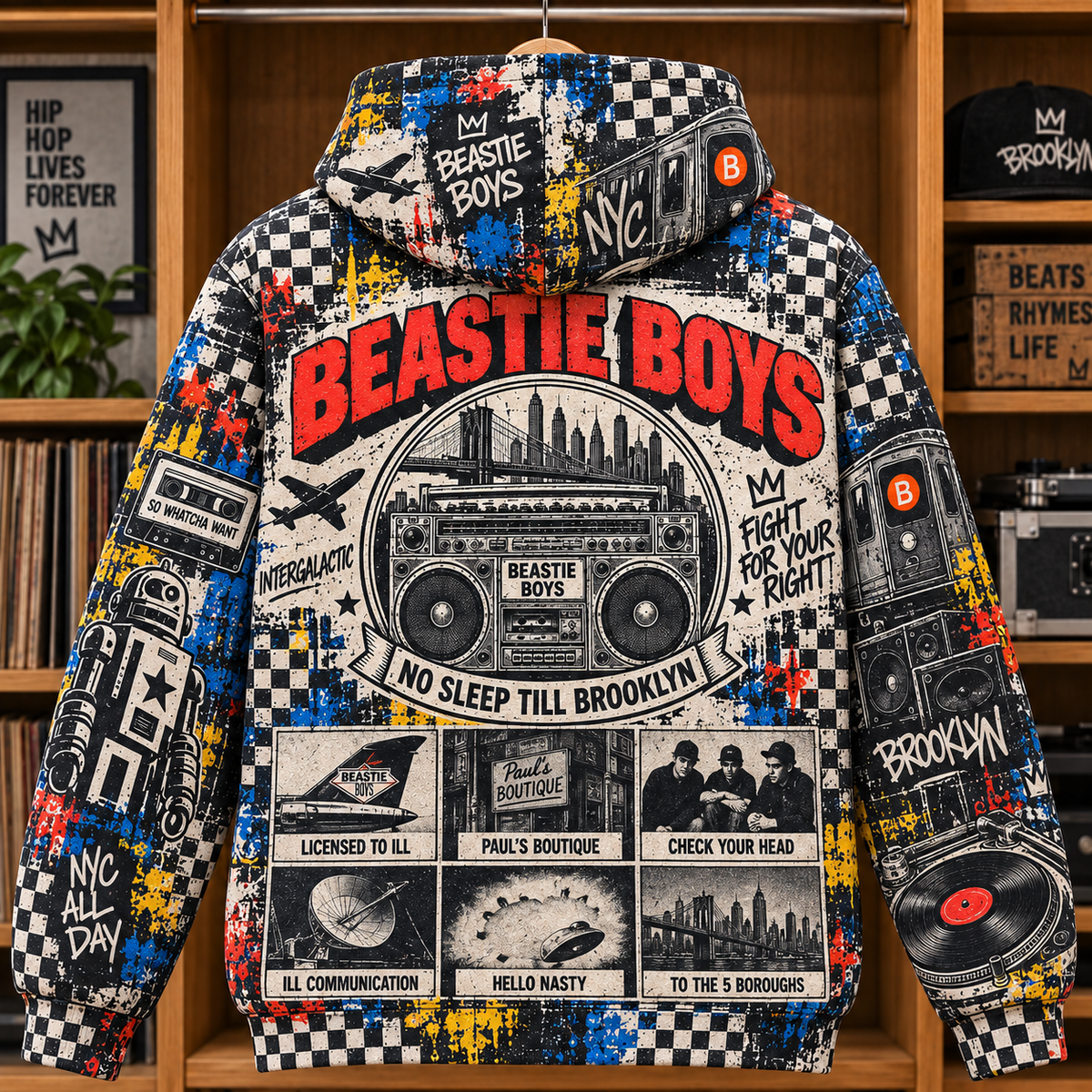Beastie Boys Tropical Graphic Hoodie – All over Printed Pullover, Electric Guitar Music Fan Gift