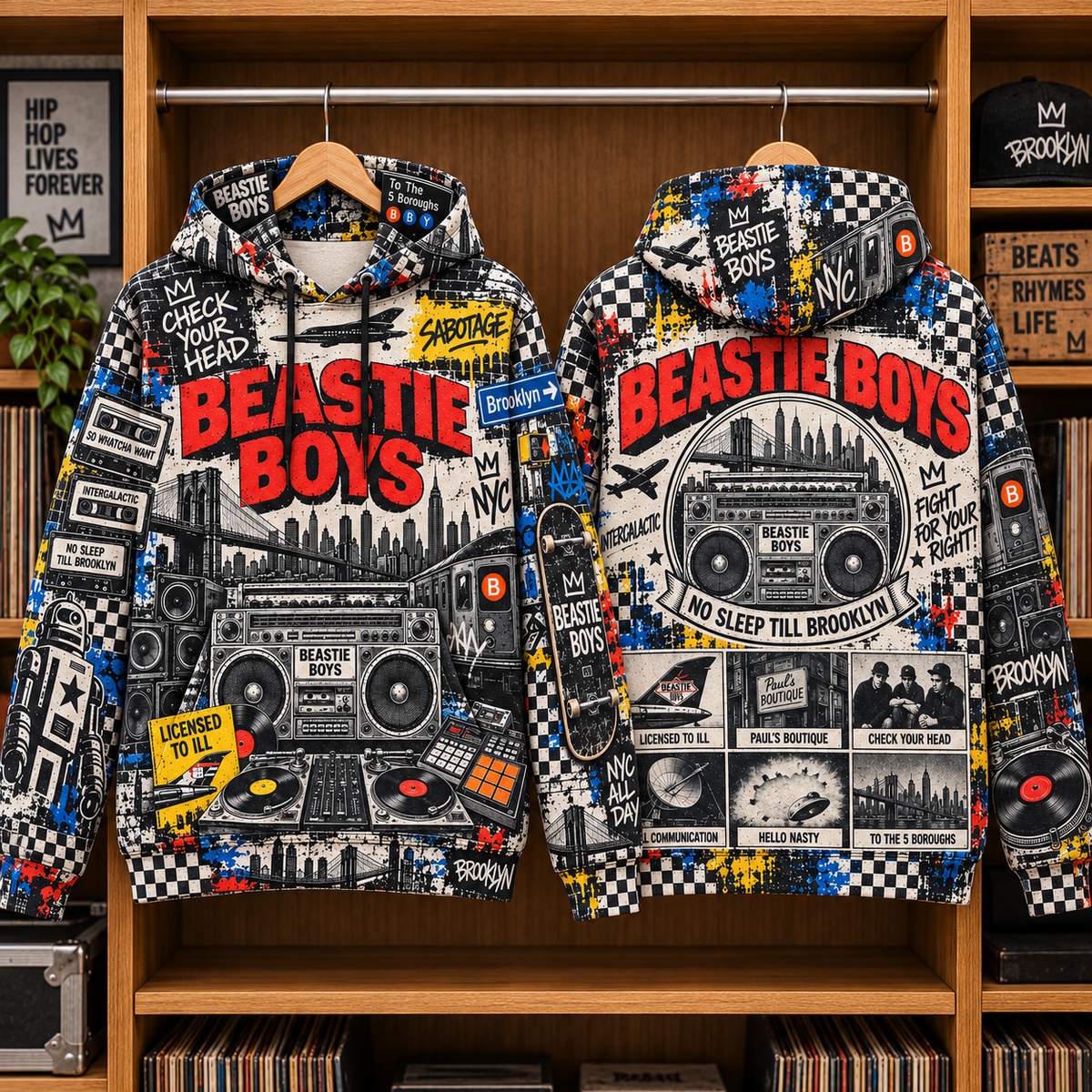 Beastie Boys Tropical Graphic Hoodie – All over Printed Pullover, Electric Guitar Music Fan Gift