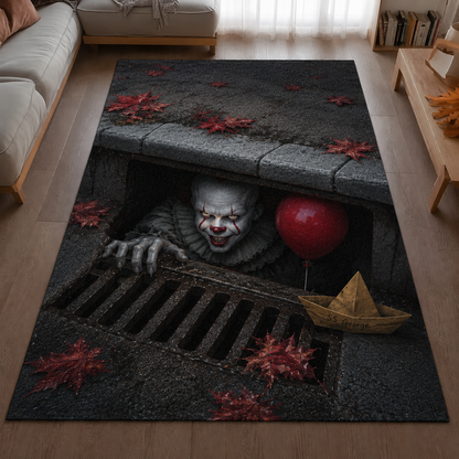 IT Pennywise 3D Halloween Area Rug – Creepy Horror Clown Non-Slip Floor Mat for Living Room, Bedroom & Halloween Decor