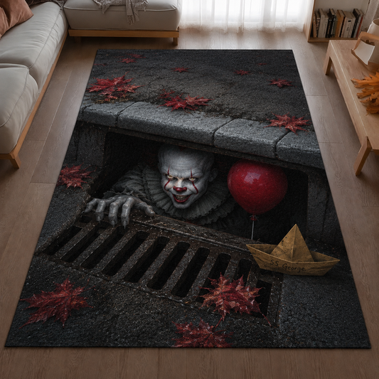 IT Pennywise 3D Halloween Area Rug – Creepy Horror Clown Non-Slip Floor Mat for Living Room, Bedroom & Halloween Decor