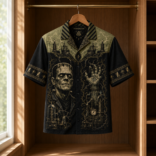 Frankenstein Gothic Button Up Shirt, Classic Monster Laboratory Horror Shirt, Vintage Halloween Science Gothic Apparel
