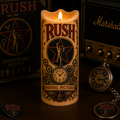 Rush LED Flameless Candle – Punk Rock Music Decorative Candle with Warm Flickering Light