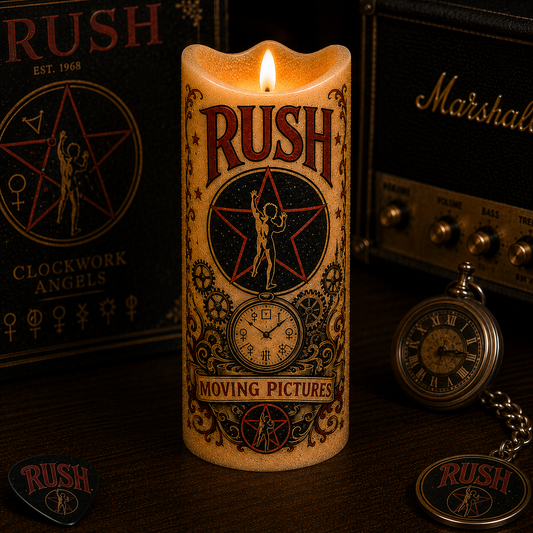 Rush LED Flameless Candle – Punk Rock Music Decorative Candle with Warm Flickering Light