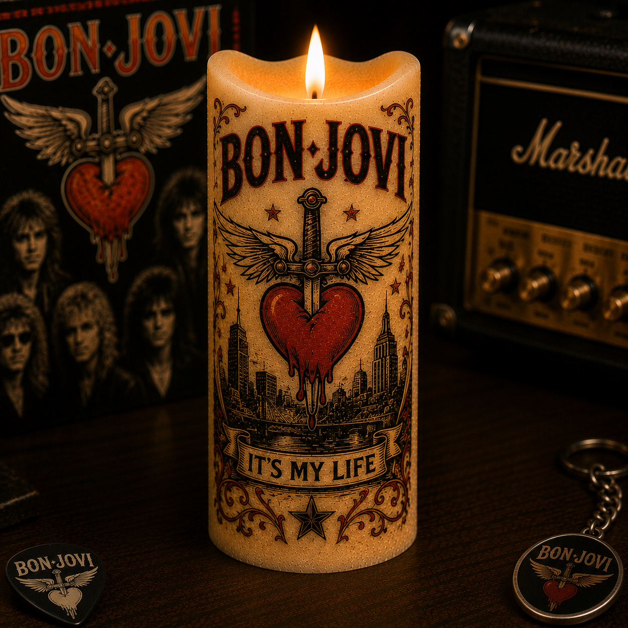 Bon Jovi LED Flameless Candle –  Music Decorative Candle with Warm Flickering Light