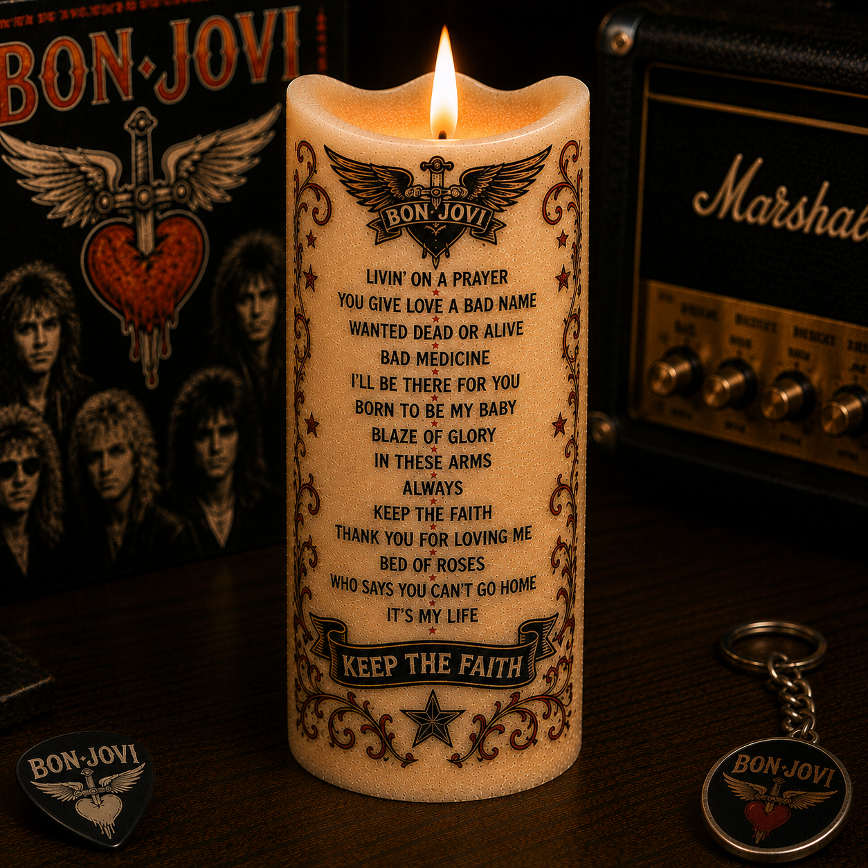 Bon Jovi LED Flameless Candle –  Music Decorative Candle with Warm Flickering Light