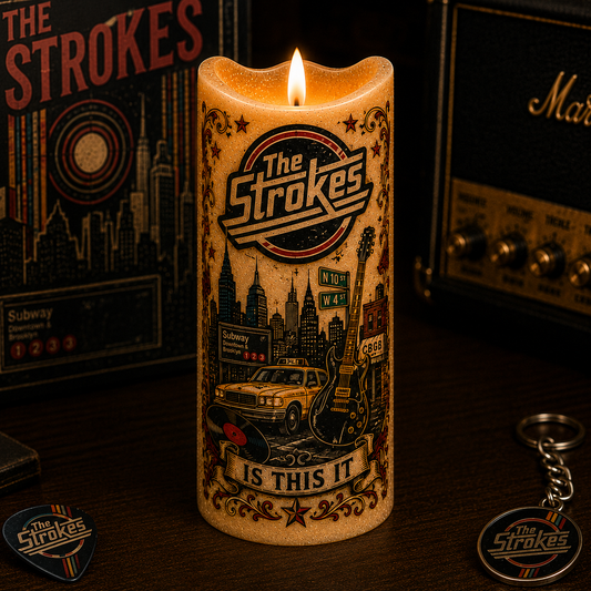 The Strokes LED Flameless Candle – Punk Rock Music Decorative Candle with Warm Flickering Light