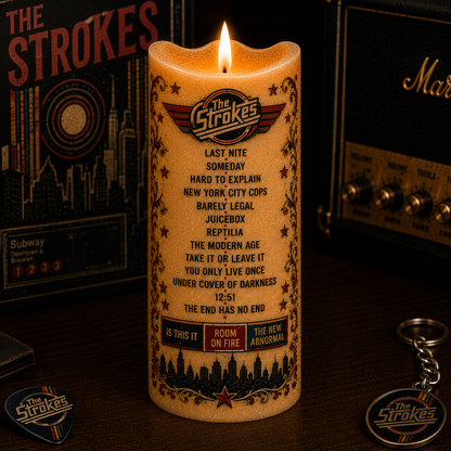 The Strokes LED Flameless Candle – Punk Rock Music Decorative Candle with Warm Flickering Light