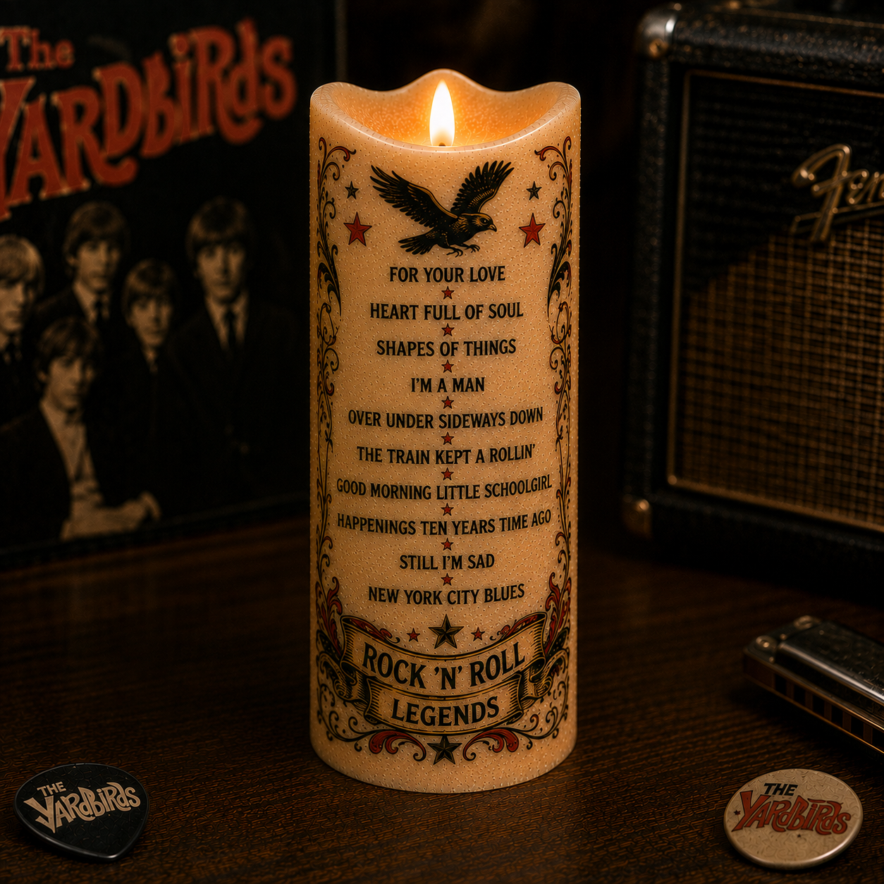 The YardBirds LED Flameless Candle – Punk Rock Music Decorative Candle with Warm Flickering Light