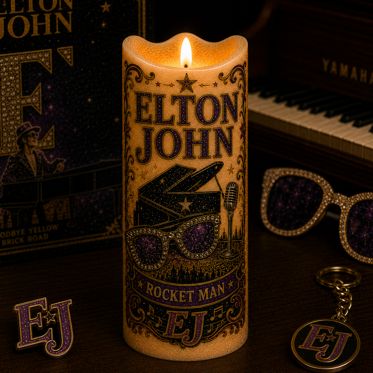 Elton John LED Flameless Candle – Punk Rock Music Decorative Candle with Warm Flickering Light