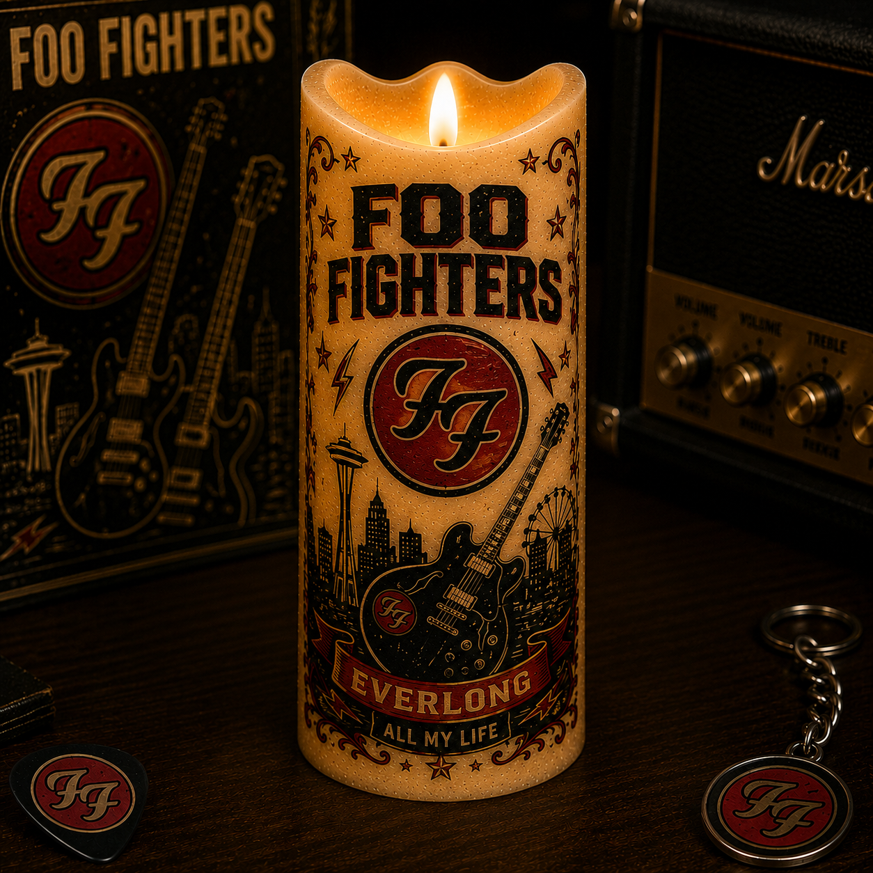 Foo Fighters LED Flameless Candle – Punk Rock Music Decorative Candle with Warm Flickering Light