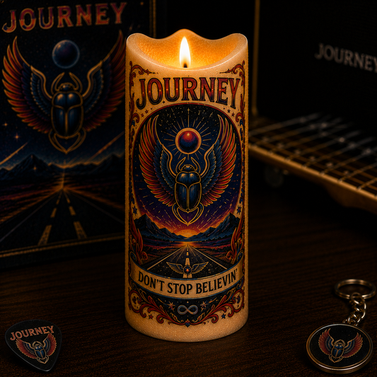 Journey LED Flameless Candle – Punk Rock Music Decorative Candle with Warm Flickering Light
